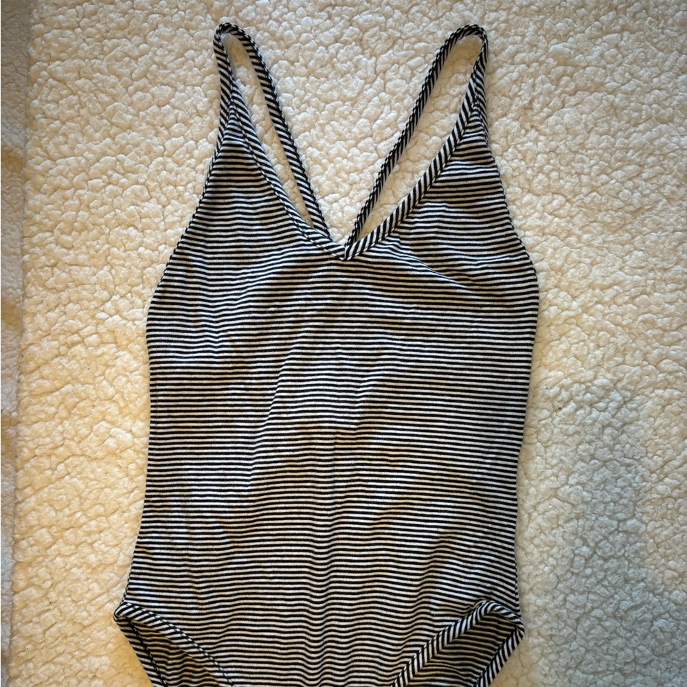 Navy Blue and White Strappy Bodysuit